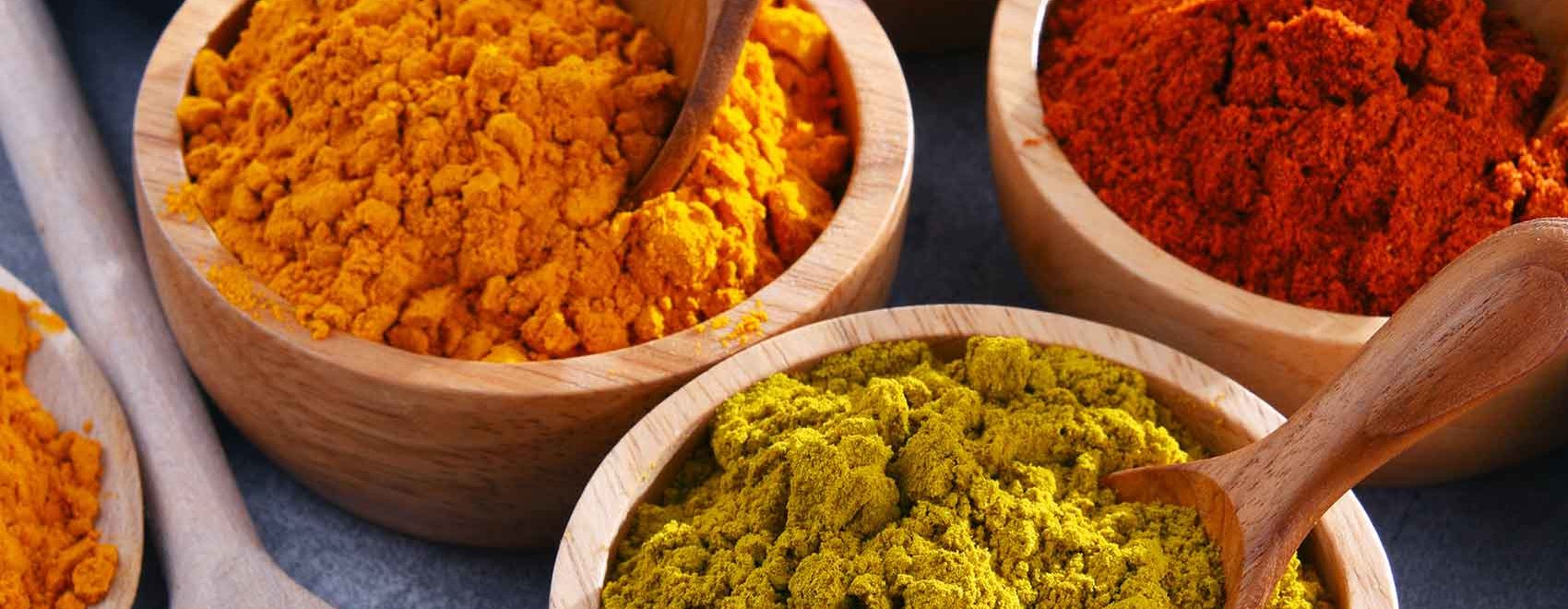 Variety of spices on kitchen table