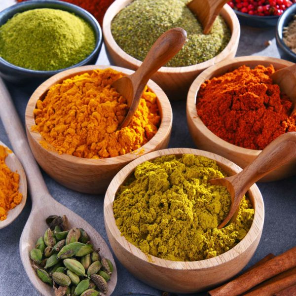 Variety of spices on kitchen table