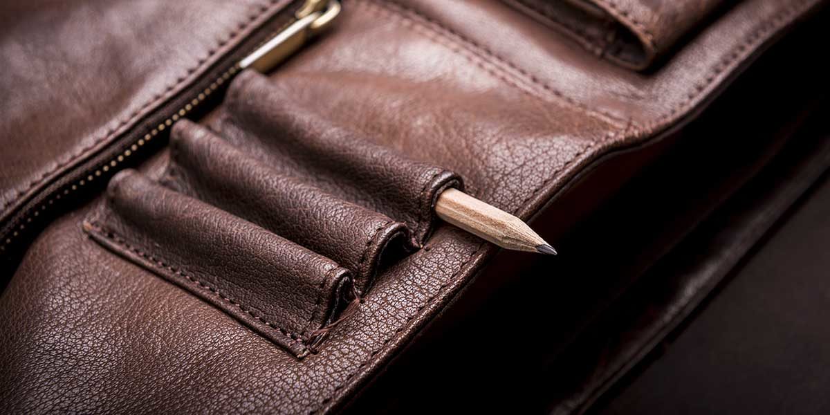 close-up of leather briefcase