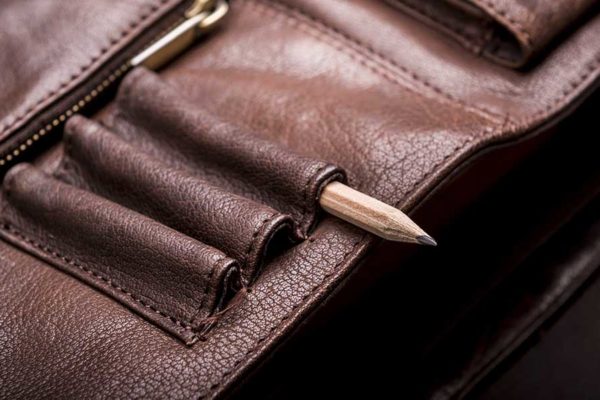 close-up of leather briefcase